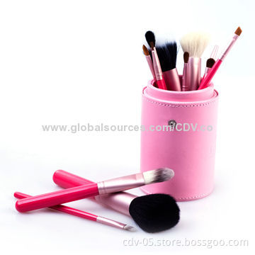 Makeup gift brush set, made of wooden handle & aluminum ferrule with goat,tricolor synthetic bristle